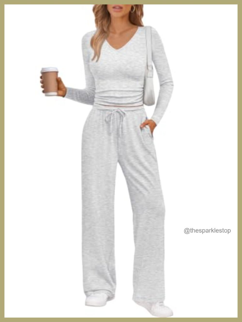 Womens 2 Piece Lounge Set Long Sleeve Shirt Wide Leg Pants Rayon Spandex Fall